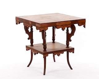American Inlaid Two Tiered Table, Dated 1906