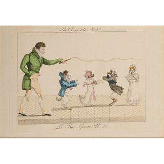 Les Chiens al Mode, colored engraving, 1817