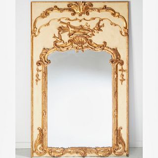 Louis XVI style parcel gilt trumeau mirror