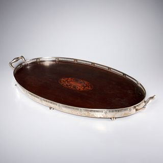 Frank M. Whiting sterling and inlaid mahogany tray