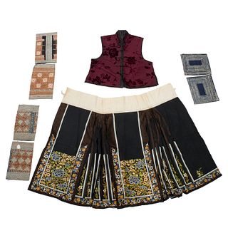 Chinese embroidered skirt, vest, and panels