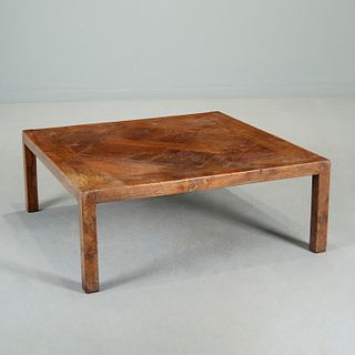 Yale Burge style rustic oak parquet coffee table
