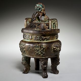 Chinese Archaistic cast bronze fangding censer