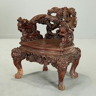Chinese Export carved and inlaid 'Dragon' chair