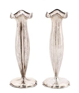 Pair. German Jugendstil Silver Floriform Bud Vases