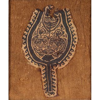 Framed Egyptian Coptic palmette textile fragment