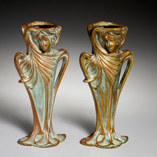 Pair Art Nouveau style bronze figural vases