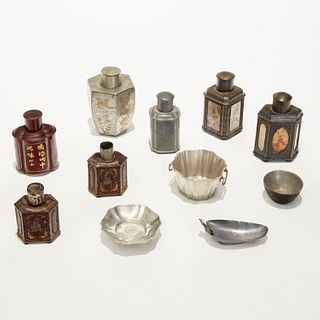 Group Chinese pewter, incl. tea canisters