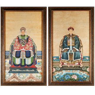 Pair large Chinese ancestor portraits