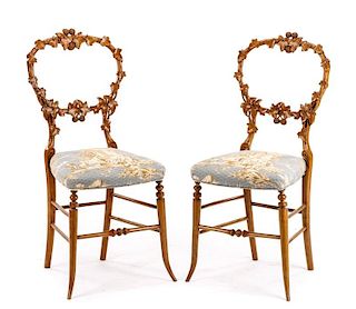 Pair of Petite Faux Bois Carved Ballroom Chairs