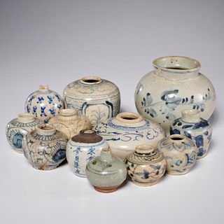 Chinese blue and white porcelain & stoneware jars