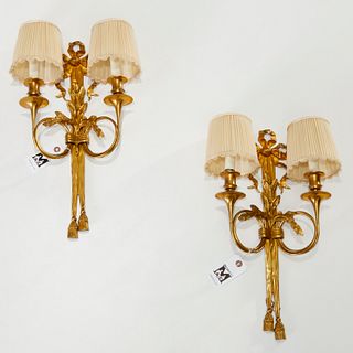 Pair Louis XVI style gilt bronze sconces