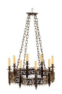 French Gothic Style Bronze 8 Light Chandelier