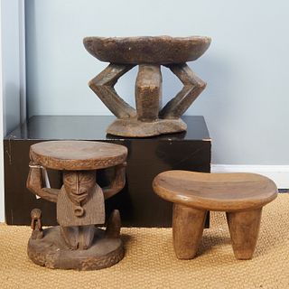 (3) African carved wood stools