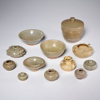 Group Asian celadon glazed earthenware