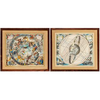 (2) antique hand-colored Celestial maps