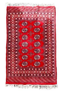Hand Woven Bokhara Rug, Red with Blue