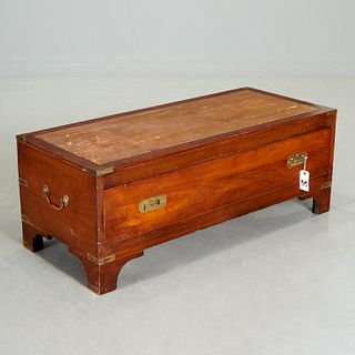 English campaign chest with tooled leather top