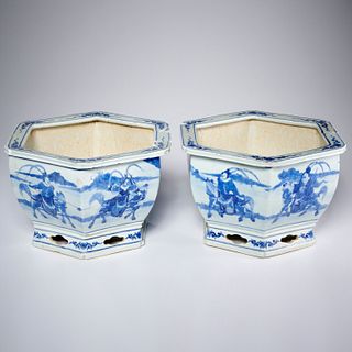 Pair Chinese porcelain hexagonal jardinieres