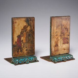 Pair Chinese soapstone and enamel bookends