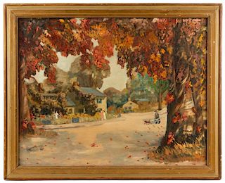 Richard Chase, Figures in Autumn Landscape Oil