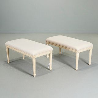 Pair Louis XVI style upholstered benches