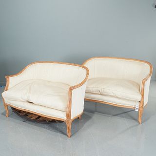 Pair Louis XV style upholstered settees