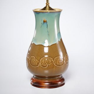 Art Nouveau flambe glazed art pottery table lamp