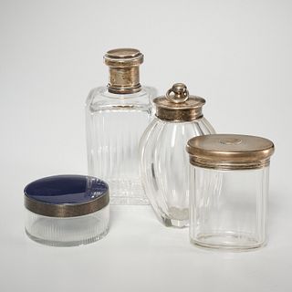 Group (4) silver and glass vanity containers