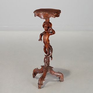 Venetian carved walnut torchiere stand