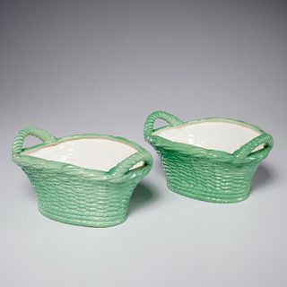 Old pair Royal Worcester painted porcelain baskets