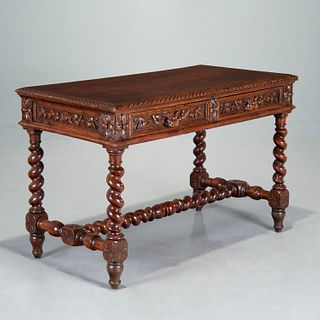 Louis XIII style carved oak library table