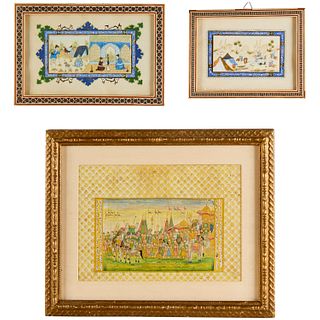 Indo-Persian School, (3) miniature paintings