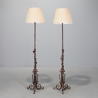 Pair wrought iron floor lamps