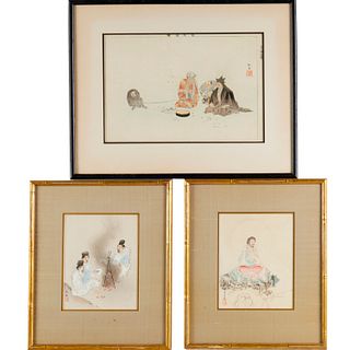 (3) Asian woodblock prints, 19th c.