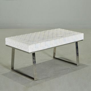 Modernist woven leatherette and steel bench