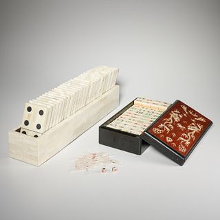(2) Vintage game sets: Mah Jong, oversize dominoes