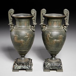 Pair Neapolitan Grand Tour style spelter urns