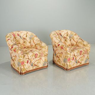Nice pair custom silk taffeta club chairs