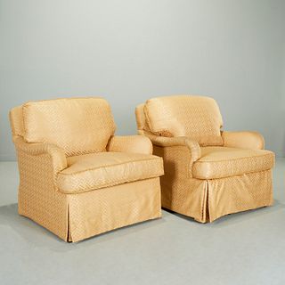 Pair Custom upholstered swivel club chairs