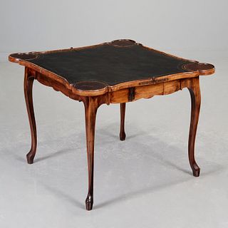 French Provincial parquetry inlaid games table