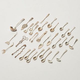 Large group silver utensils and serving pieces