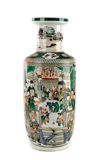 Chinese Famille Verte Rouleau Porcelain Vase