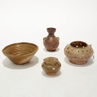 Early Asian part glazed ceramic vessels