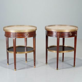 Pair Louis XVI mahogany bouillotte tables