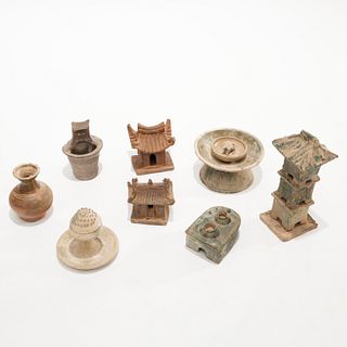Group Chinese Han style model houses and vessels