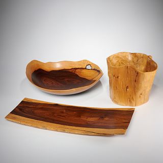 (3) Wood Studio serving pieces, two signed UDV