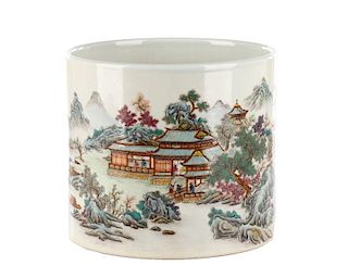Chinese Porcelain Scenic Brush Pot, 20th C.