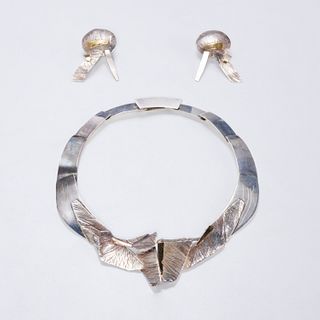 Modernist sterling and 14k gold jewelry suite