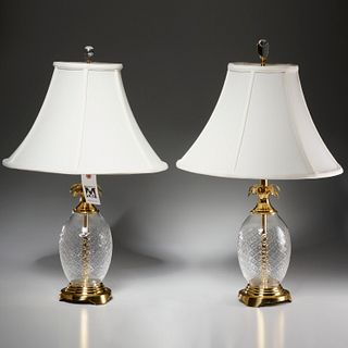 Pair glass and brass pineapple lamps